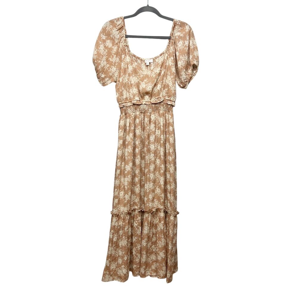 By The River Floral Puff Sleeve Peasant Midi Dress Womens Medium Cottage Smocked - Picture 2 of 13